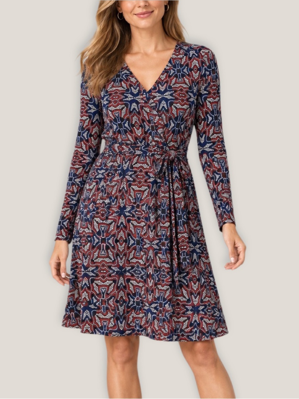 Anne Klein XL Faux Wrap Tie Waist Dress Print V-neck NWT